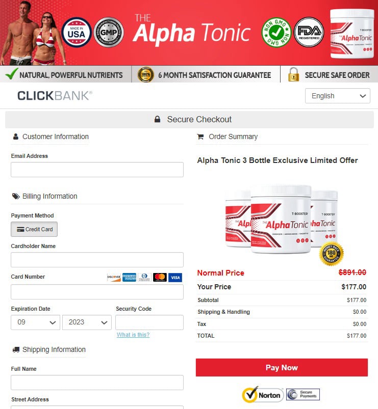 Alpha Tonic order page
